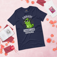 Coolest Chameleon Grandma T-Shirt - Lizard Addiction & Charms Shirt - Gift for Reptile Grandma & Pet Lover - Amphibians, Lacertilia Tee - Navy