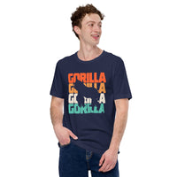 Gorilla 80s Retro Aesthetic T-Shirt - Ape, Gibbon, Orangutan, Chimp, Chimpanzee Shirt - Gift for Animal Lovers - Zoo & Safari Shirt - Navy