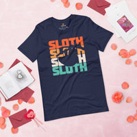 Sloth Lover & Squad T-Shirt - Sloths 80s Retro Aesthetic Shirt - Tree-Dwelling Mammal & Rainforest Creature Shirt - Zoo & Safari Shirt - Navy