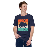 Bison Retro Aesthetic T-Shirt - American Buffalo, The Fluffy Cows Shirt - Yellowstone National Park Tee - Ideal Gift for Bison Lovers - Navy