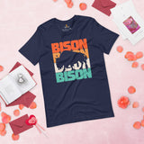 Bison Retro Aesthetic T-Shirt - American Buffalo, The Fluffy Cows Shirt - Yellowstone National Park Tee - Ideal Gift for Bison Lovers - Navy