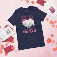 Polar Bear T-Shirt - Just A Girl Who Loves Polar Bears Shirt - Arctic Sea Bear, Marine Mammal Shirt - Gift for Polar Bear Lovers - Navy