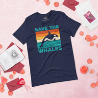 Save The Whales T-Shirt - Orca, Sea Mammal, Marine Biology & Conservation Shirt - Gift for Whale Lovers, Environment Activists - Navy