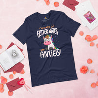 Unicorn Sarcastic Geek T-Shirt - I'm Made Of Glitter, Water & Anxiety Shirt - Fantasy Horse Tee - Gift for Mythical Creatures Lovers - Navy