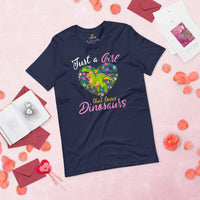 Dinosaur Shirt - Dino T-Shirt - T-Rex, Tyrannosaurus T-Shirt - Gifts for Dinosaur Lovers, Outdoorsmen - A Girl Who Loves Dinosaurs T-Shirt - Navy