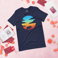 Elephant Retro Sunset Aesthetic T-Shirt - Mammoth, Mastodon, Elephas Vaporwave Tee - Gift for Elephant & Animal Lovers - Zoology Shirt - Navy