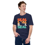 Seal 80s Retro Aesthetic T-Shirt - Seal Lover Shirt - Ideal Gift for Aquatic Animals & Marine Mammal Lovers - Marine Biology Shirt - Navy