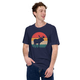 Hunting T-Shirt - Gift for Hunter, Bow Hunter, Archer & Animal Lover - Moose Lover Shirt - Moose 80s Retro Sunset Aesthetic T-Shirt - Navy