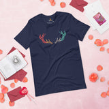 Buck & Deer Hunting T-Shirt - Gift for Hunter, Bow Hunter & Archer - Buck Hunting Season Tee - Shed Antlers Retro Aesthetic Shirt - Navy