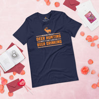 Hunting T-Shirt - Gift for Hunter, Bow Hunter & Beer Lover - Weekend Forecast Deer Hunting With A Good Chance of Beer Drinking Shirt - Navy