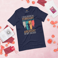 Bow Hunting T-Shirt - Gifts for Hunters, Archers - Hunting Season Tee - I Was Born In February So I Live With Archery In My Blood Shirt - Navy