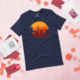 Bow Hunting T-Shirt - Gifts for Hunters, Archers - Buck Antlers Hunting Season Merch - Deer Hunting Retro Sunset Aesthetic Shirt - Navy