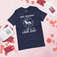 Bow Hunting T-Shirt - Ideal Gifts for Hunters, Archers - Deer & Buck Antlers Hunting Season Merch - Best Grandpa By A Long Shot Shirt - Navy