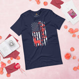 Bow Hunting T-Shirt - Gifts for Bow Hunters & Archers - Buck Antlers Hunting Season Merch - Hunting Deer & Bow & US Flag Themed Shirt - Navy