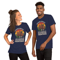 Camping & Hiking T-Shirt - Mushroom Shirt - Presents, Gift Ideas for Campers, Nature Lovers - Weekend 100% Chance of Mushroom Hunting Shirt - Navy, Unisex