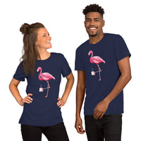 Pink Flamingo & Coffee Aesthetic T-Shirt for Coffee Lover - Barista Shirt - Summer Vibes, Bachelorette Party Shirt - Vacation Tee - Navy, Unisex