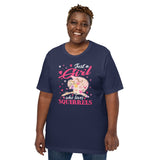 Just A Girl Who Loves Squirrels Floral T-Shirt - Chipmunk, Gerbil, Nutcracker Tee - Gift for Squirrel Mom, Whisperer, Lovers & Feeders - Navy