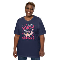 Skunk T-Shirt - Fart Squirrel Shirt - Woodland Animal Tee - Just A Girl Who Loves Skunks Floral Shirt - Gift for Skunk & Animal Lovers - Navy, Plus Size