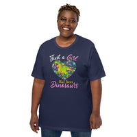 Dinosaur Shirt - Dino T-Shirt - T-Rex, Tyrannosaurus T-Shirt - Gifts for Dinosaur Lovers, Outdoorsmen - A Girl Who Loves Dinosaurs T-Shirt - Navy, Plus Size