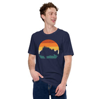 Fishing & PFG T-Shirt - Gift for Fisherman - Bass Masters & Pros Shirt - Bass Fish Evergreen Forest Themed Retro Aesthetic Shirt - Navy