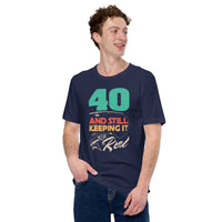 Fishing & PFG T-Shirt - 40th Birthday Gift Ideas for Fisherman - Bass Masters & Pros Shirt - 40 And Still Keeping It Reel Shirt - Navy