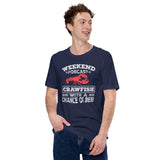 Fishing & PFG T-Shirt - Gift for Fisherman, Beer Lovers - Weekend Forecast Crawfish With A Chance Of Beer Shirt - Crayfish, Crawdad Tee - Navy