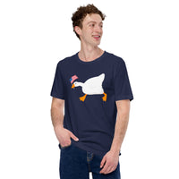 Funny Silly Goose Video Game T-Shirt - Christmas Gaming Gift For Him & Her, Gamer - Geese Merch - Silly Goose Carrying US Flag Shirt - Navy