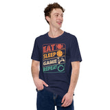 Funny Video Game T-Shirt - Christmas Gaming Gift Ideas For Him & Her, A Typical Gamer & Video Game Lovers - Eat Sleep Game Repeat Shirt - Navy