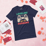 Funny Video Game T-Shirt - Christmas Gaming Gift Ideas For Him & Her, A Typical Gamer & Game Lovers - Leveling Up To Husband Shirt - Navy