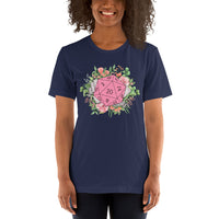 DnD & RPG Games T-Shirt - Gaming Gift Idea for Her, Typical Gamers & Game Lovers - Artistic Floral D&D Dice Cottagecore Aesthetic Shirt - Navy