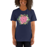 DnD & RPG Games T-Shirt - Gaming Gift Idea for Her, Typical Gamers & Game Lovers - Artistic Floral D&D Dice Cottagecore Aesthetic Shirt - Navy