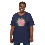 DnD & RPG Games T-Shirt - Gaming Gift Idea for Her, Typical Gamers & Game Lovers - Artistic Floral D&D Dice Cottagecore Aesthetic Shirt - Navy, Plus Size