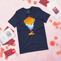 DnD & RPG Games T-Shirt - Gaming Gift for Him & Her, Hiker, Camper, Typical Gamer & Game Lover - Sunset Landscape Inside D&D Dice Shirt - Navy