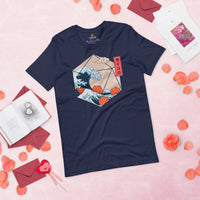 DnD & RPG Games T-Shirt - Gaming Gift Ideas for Him & Her, Typical Gamers & Game Lovers - Japanese Artistic Great Wave D&D Dice Shirt - Navy