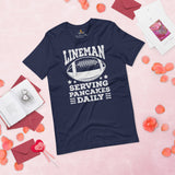 Football Fanatic Vintage Graphic T-Shirt - Gift Ideas for Football Fans - Funny Game Day Shirt - Lineman Serving Pancakes Daily Shirt - Navy