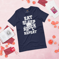 Football Fanatic Vintage Graphic T-Shirt - Gift Ideas for Football Fans - Retro Style Game Day Shirt - Eat Sleep Block Repeat Shirt - Navy