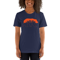 Chicago Football Fanatic Vintage Graphic T-Shirt: Ideal Gifts for Football Fans - Game Day Shirt - Chicago Skyline Bear Themed Shirt - Navy, Women