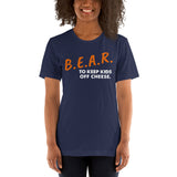 Chicago Football Fanatic Vintage Graphic T-Shirt: Ideal Gifts for Football Fans - Game Day Shirt - Bear To Keep Kids Off Cheese Shirt - Navy, Women