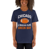 Chicago Football Fanatic Vintage Graphic T-Shirt: Gifts for Football Fans - Game Day Shirt - Chicago & Whoever Plays Green Bay Shirt - Navy, Women