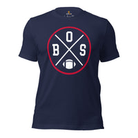 Boston Football Emblem Fanatic Vintage Graphic T-Shirt: Retro Style, Ideal Gifts for Him & Her, Football Fans - Game Day Shirt - Navy