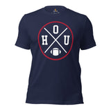 Houston Football Emblem Fanatic Vintage Graphic T-Shirt: Retro Style, Ideal Gifts for Him & Her, Football Fans - Game Day Shirt - Navy
