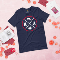 Massachusetts Football Emblem Fanatic Vintage Graphic T-Shirt: Retro Style, Ideal Gifts for Him & Her, Football Fans - Game Day Shirt - Navy
