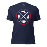 Massachusetts Football Emblem Fanatic Vintage Graphic T-Shirt: Retro Style, Ideal Gifts for Him & Her, Football Fans - Game Day Shirt - Navy