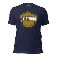 Baltimore Skyline Football Fanatic Vintage Graphic Shirt: Gift Ideas for Him & Her, Football Fans - Retro Style Game Day Shirt - Navy