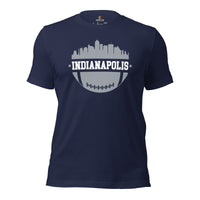 Indianapolis Skyline Football Fanatic Vintage Graphic T-Shirt: Gift Ideas for Him & Her, Football Fans - Retro Style Game Day Shirt - Navy