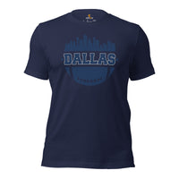Dallas Skyline Football Fanatic Vintage Graphic T-Shirt: Ideal Gift for Him & Her, Football Fans - Retro Style Game Day Shirt - Navy