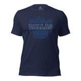 Dallas Skyline Football Fanatic Vintage Graphic T-Shirt: Ideal Gift for Him & Her, Football Fans - Retro Style Game Day Shirt - Navy