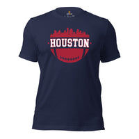 Houston Skyline Football Fanatic Vintage Graphic T-Shirt: Ideal Gift for Him & Her, Football Fans - Retro Style Game Day Shirt - Navy