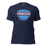 Tennessee Skyline Football Fanatic Vintage Graphic T-Shirt: Ideal Gift for Him & Her, Football Fans - Retro Style Game Day Shirt - Navy