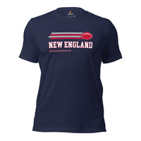 New England, Massachusetts Football Fanatic Vintage Graphic Shirt: Gift Ideas for Him & Her, Football Fans - Retro Style Game Day Shirt - Navy